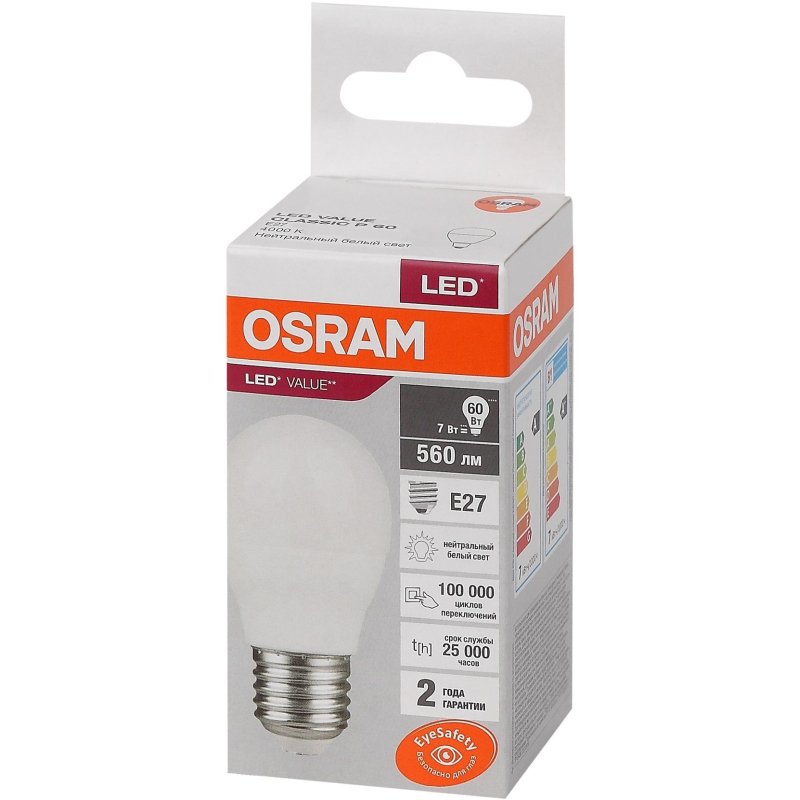 превью Лампа светодиодная OSRAM LVCLP60 7SW/840 230V E27 FS1