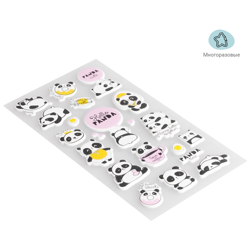 Наклейки объемные MESHU «Hello panda», 10×19 см, пакет европодвес
