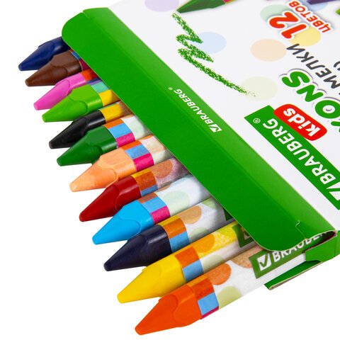Восковые мелки утолщенные BRAUBERG KIDS, НАБОР 12 цветов