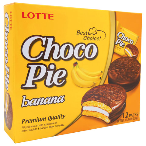 Пирожное Lotte Choco Pie банановое 336 г (12 штук в упаковке)