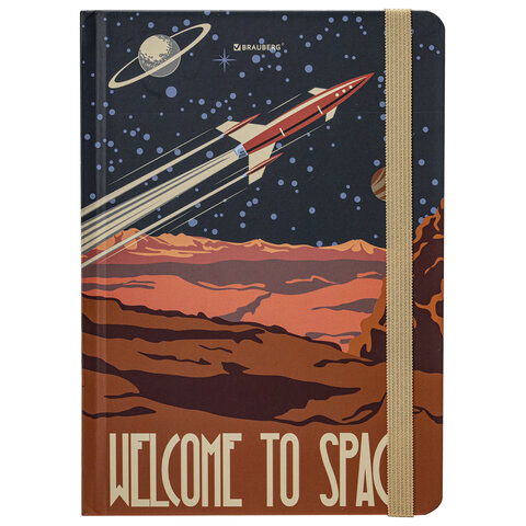 Блокнот с резинкой в клетку 96 л., А5 (145×203 мм), твердая обложка, BRAUBERG, «SpaceX»