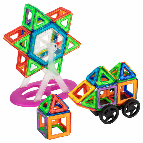 Магнитный конструктор MAGNETIC BLOCKS, 100 деталей, 2 колесные базы, карусель, BRAUBERG KIDS
