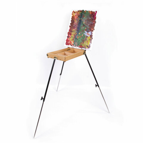 Этюдник BRAUBERG, бук, 40x25x7,5 см, высота холста 70 см, ножки металл 90 см, регулируемый ремень
