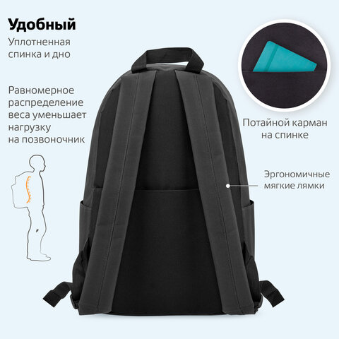 Рюкзак BRAUBERG POSITIVE универсальный, потайной карман, «Black», 42×28х14 см