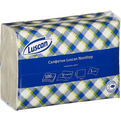 Салфетки бумажные Luscan NonStop 21×33 см белые 1-слойные 100 штук в упаковке