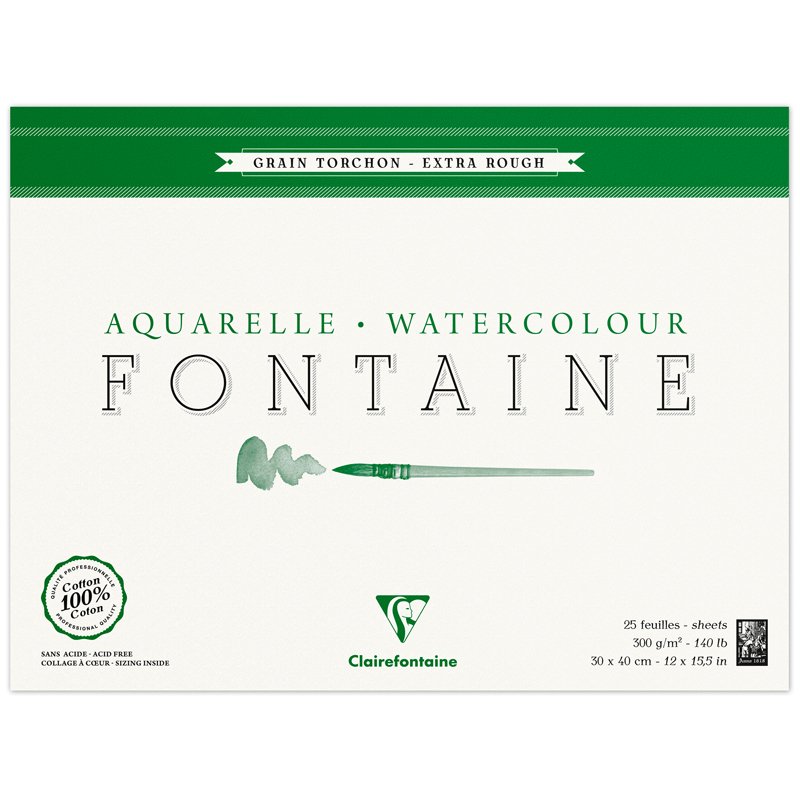 превью Альбом для акварели 25л., 30×40, на склейке Clairefontaine «Fontaine Grain torchon», 300г/м2, холод. пресс, крупное зерно