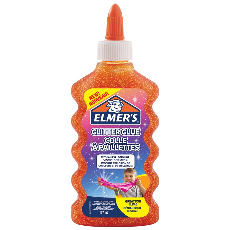 Клей канцелярский Elmers «Glitter Glue», 177мл, для слаймов, оранжевый, с блестками, прозрачный