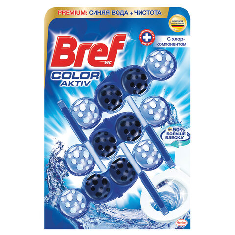 Освежитель WC (для туалета) твердый 3×50 г BREF (Бреф) Active, «С хлор-компонентом»
