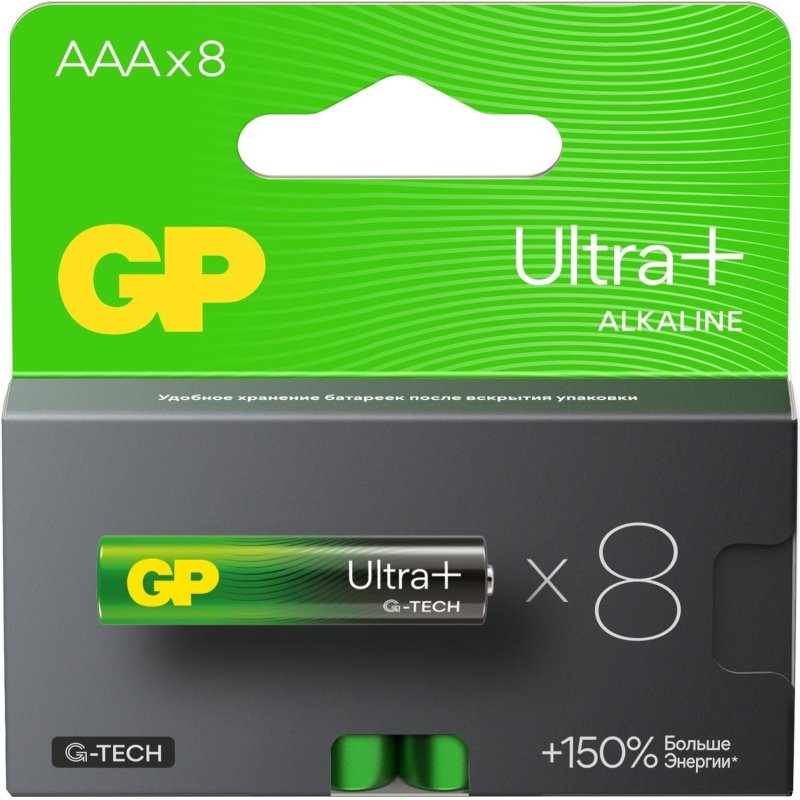 превью Батарейка GP Ultra+ Alkaline LR03 (ААА) 8шт/уп (GP24AUPA21-2CRB8)