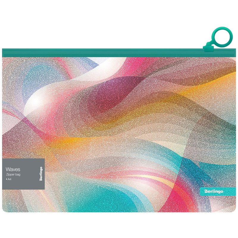 превью Папка-конверт на молнии Berlingo «Waves», 180мкм, с рисунком, с эффектом блесток