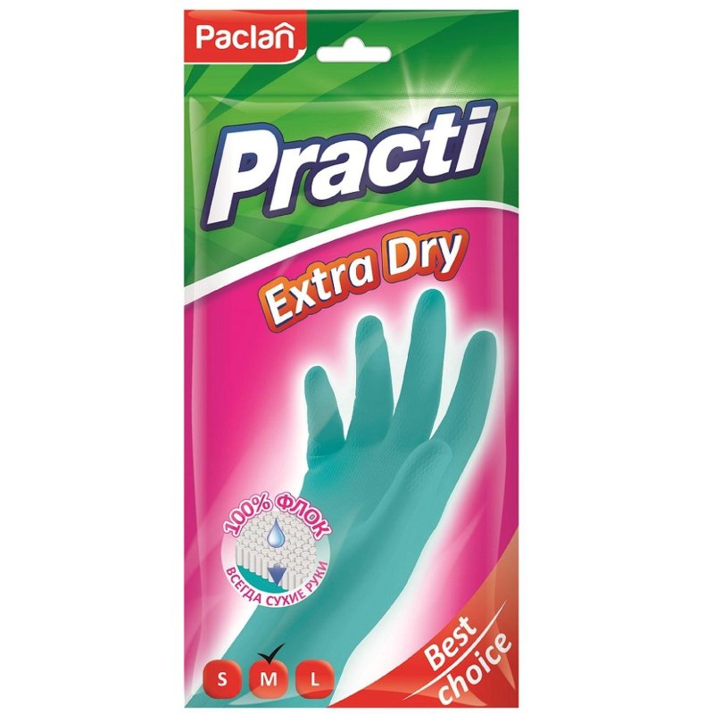 Перчатки резиновые Paclan Practi Extra Dry 407341 р. М