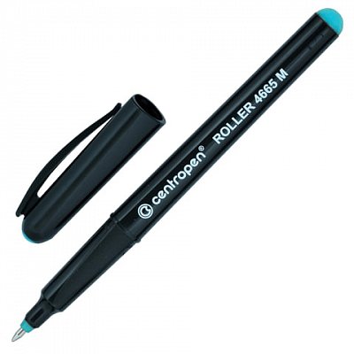Ручка-роллер CENTROPEN, ЗЕЛЕНАЯ, трехгранная, корпус черный, узел 0.7 мм, линия письма 0.6 мм