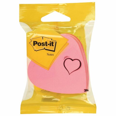 Стикеры фигурные Post-it Сердце неоновые и пастельные 3 цвета (1 блок, 225 листов)