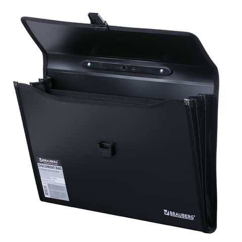 Портфель пластиковый BRAUBERG, 390х260х40 мм, 3 отделения, с окантовкой, черный