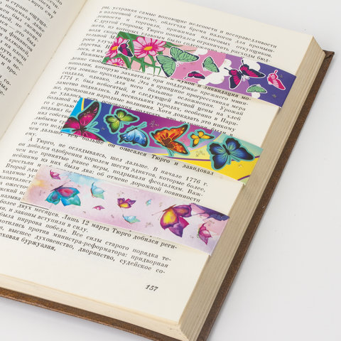 Закладки для книг с магнитом БАБОЧКИ, набор 6 шт., блестки, 25×196 мм, ЮНЛАНДИЯ