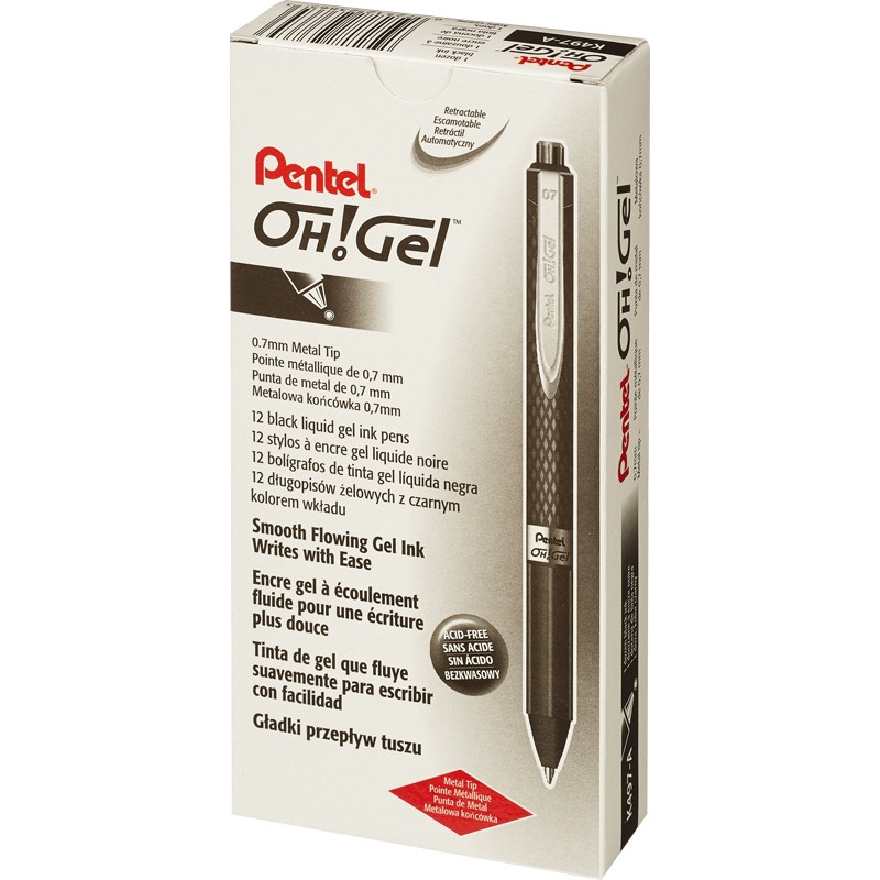 Ручка гелевая Pentel с резиновой манжетой (0,3мм, автомат, мет.клип черный)