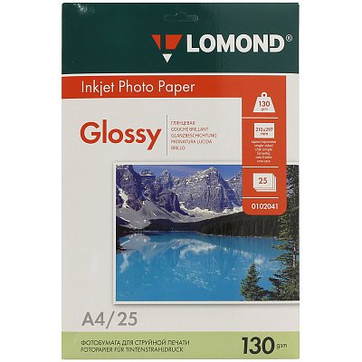Бумага А4 для стр. принтеров Lomond, 130г/м2 (25л) гл. одн. 