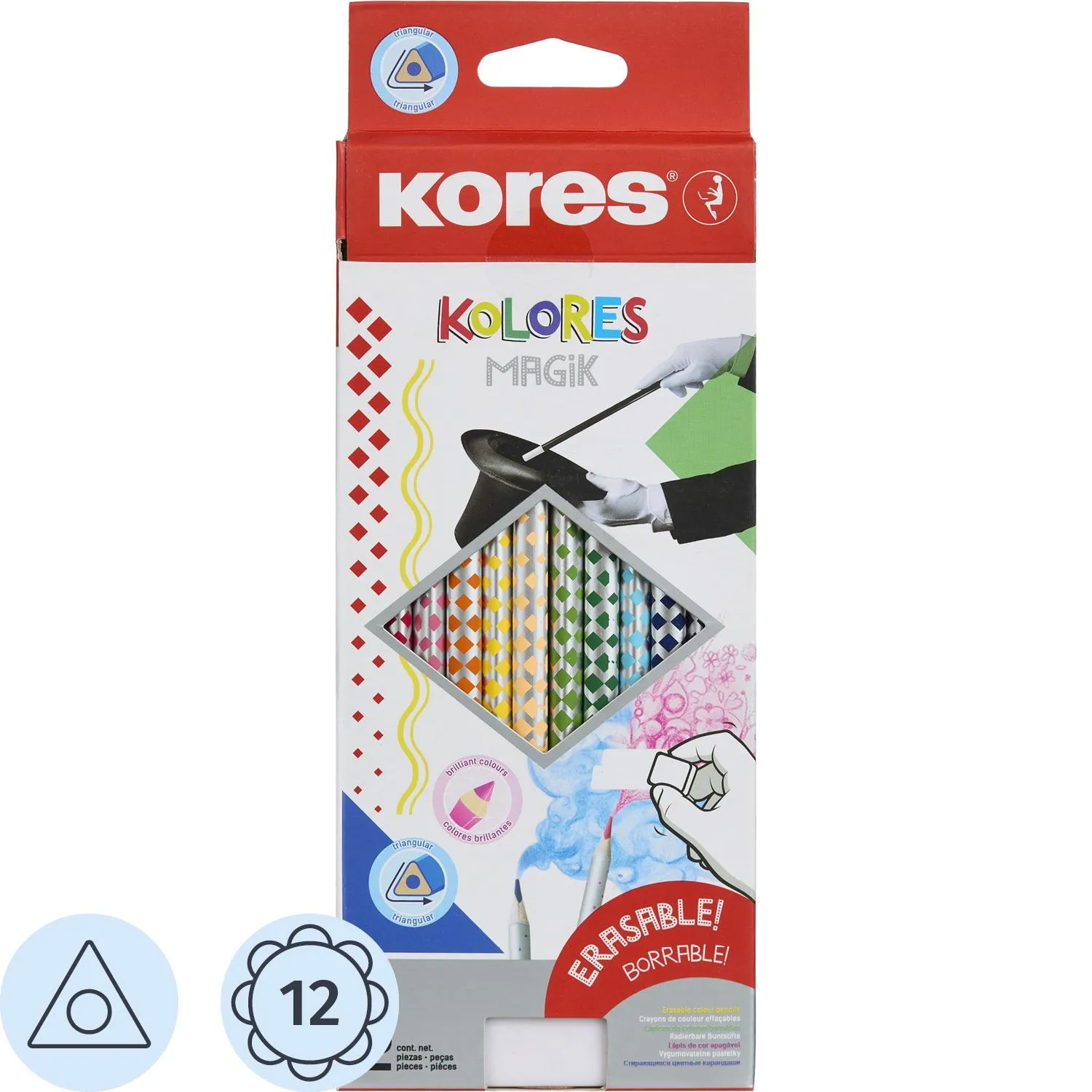Карандаши цветные стираемые Kores Kolores MagiK Kores 12 цветов трехгранные