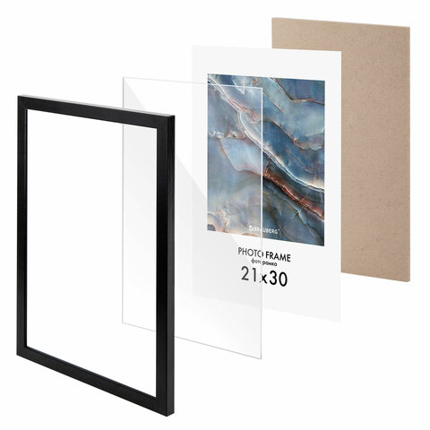 Рамка 21×30 см небьющаяся, КОМПЛЕКТ 4 шт., багет 16 мм МДФ, BRAUBERG «Basic», черная