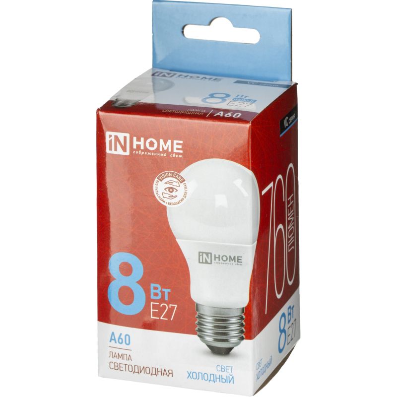 превью Лампа светодиодная LED-A60-VC 8Вт 230В Е27 6500К 760 Лм IN HOME