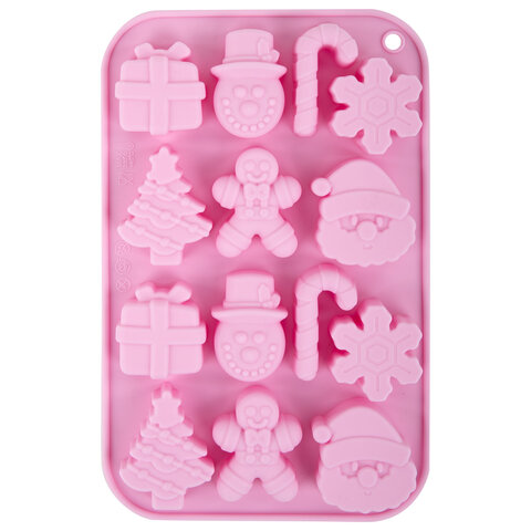 Форма для выпечки новогодняя 21×13 см «Xmas Sweets», силикон, 14 ячеек, рецепт, ЗОЛОТАЯ СКАЗКА