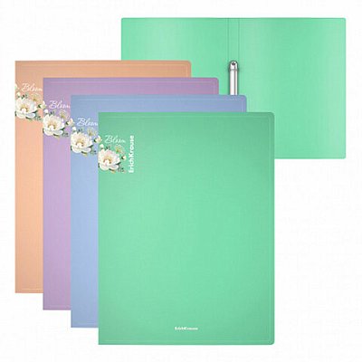 Папка на 2 кольцах ERICH KRAUSE Matt Pastel Bloom, 24 мм, до 150 листов, ассорти, 0.6 мм