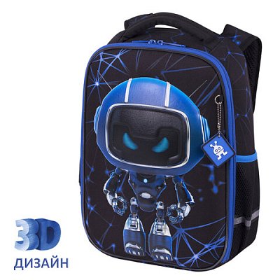 Ранец BRAUBERG LIGHT, 1 отделение, с брелоком, «Evil robot», 3D-панель, 36×26х13 см