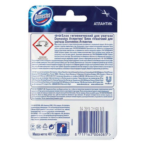 Гигиенический блок для унитаза Domestos «Атлантик» твердый, 40 г