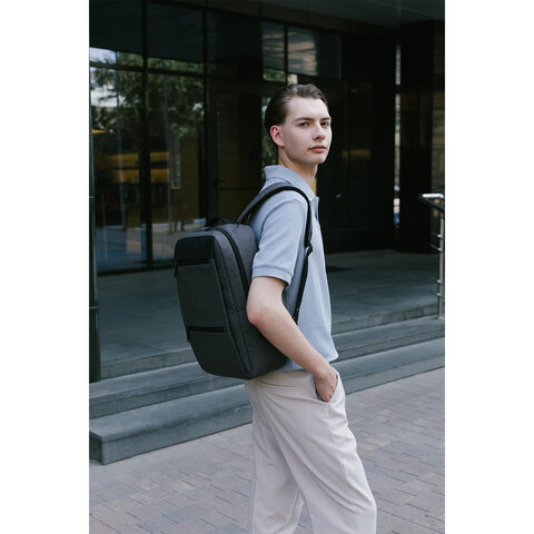 Рюкзак HEIKKI PANEL (ХЕЙКИ), отделение для ноутбука, USB-порт, серый, 44×30x13 см