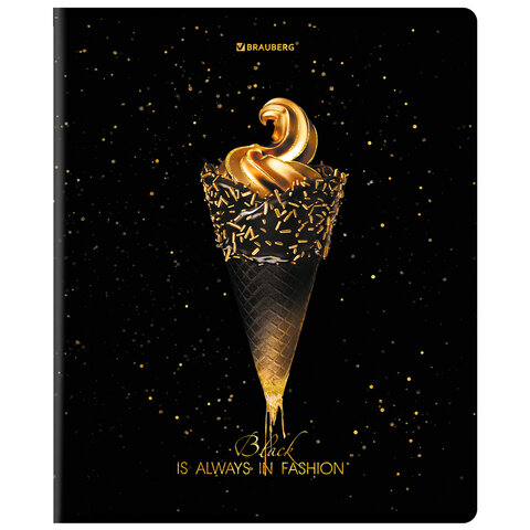 Тетрадь А5, 48 л., BRAUBERG, скоба, клетка, матовая ламинация, фольга, «Black&Gold»