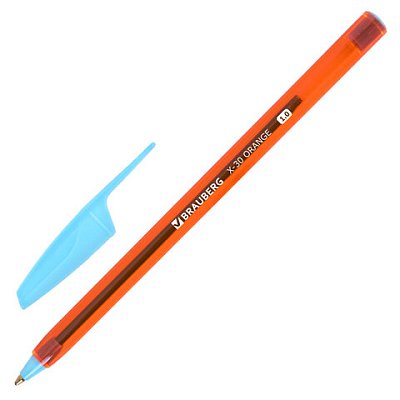 Ручка шариковая BRAUBERG X-30 ORANGE, СИНЯЯ, мягкое письмо, пишущий узел 1 мм, линия письма 0.5 мм