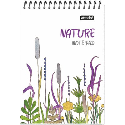 Блокнот А5 60л Attache Nature White flowers клет,65г,100%, греб, карт, ВД-лак