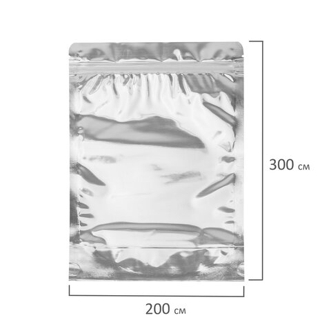 Пакеты дой-пак с замком ZIP LOCK, металлизированная + прозрачная стенка, 200×300 + 50 мм, КОМПЛЕКТ 100 штук, 70 мкм, BRAUBERG