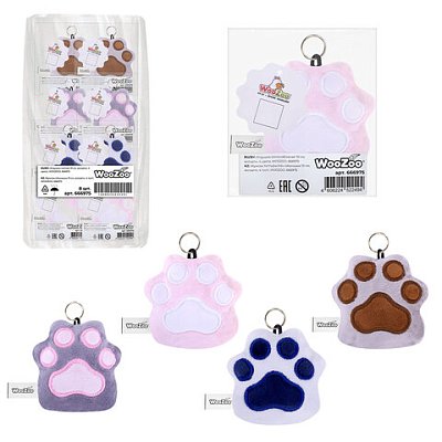 Игрушка-брелок мягкая «КОШАЧЬЯ ЛАПКА», ткань вельбоа, ассорти, 10×10 см, 4 цвета, WOOZOO (ВУЗУ)