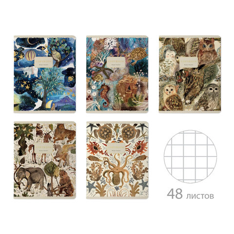 превью Тетрадь А5 48 л. BRUNO VISCONTI скоба, клетка, Soft Touch, фольга, «FAUNA» (5 видов)