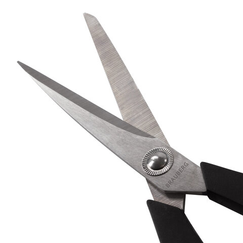 Ножницы BRAUBERG «Soft Grip», 216 мм, резиновые вставки, серо-зеленые, 3-х сторонняя заточка, карт. уп с подв