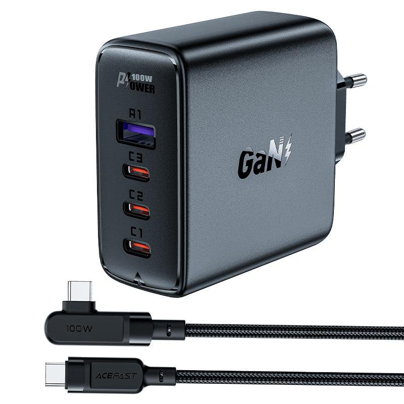 Зарядное устройство Acefast (AF-A37-BK) PD100W GaN (3xUSB-C+USB-A) черный