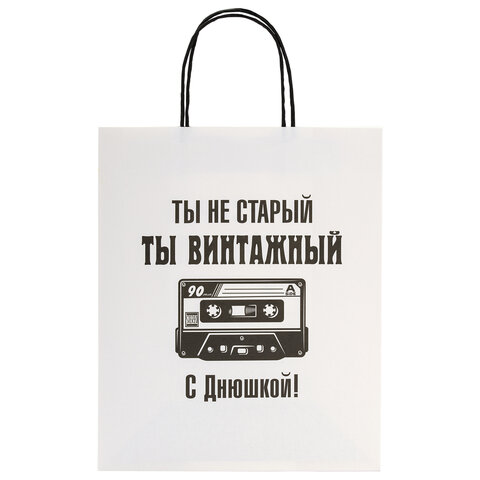 Пакет подарочный (1 штука) 26×13х32 см (L) «Винтажный», крафт, ЗОЛОТАЯ СКАЗКА