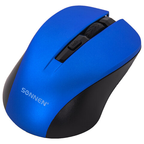 Мышь беспроводная с бесшумным кликом SONNEN V18, USB, 800/1200/1600 dpi, 4 кнопки, синяя
