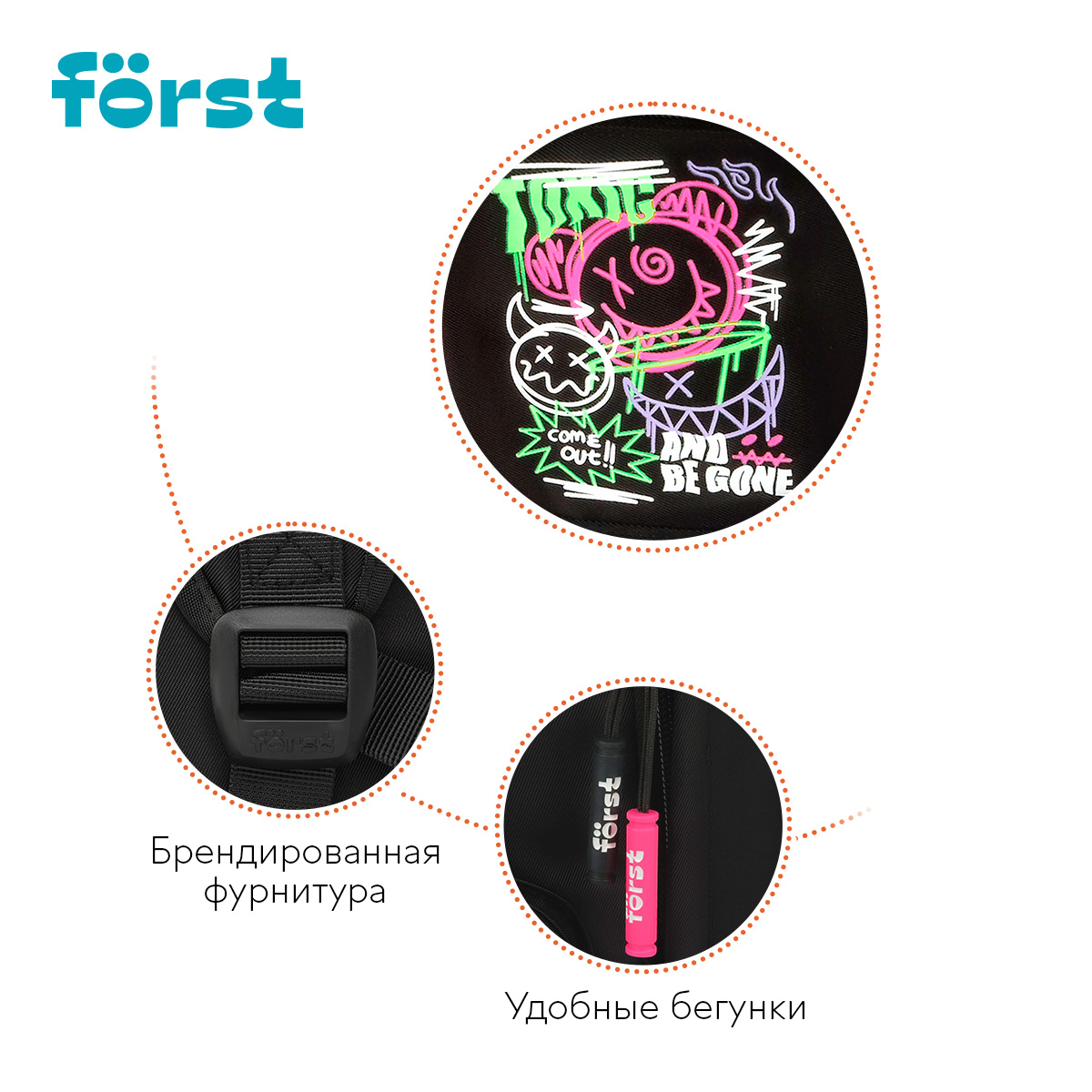 Рюкзак Först F-Teens «Crazy Emoji» 40×28×15см, 1 отделение, 7 карманов, уплотненная спинка