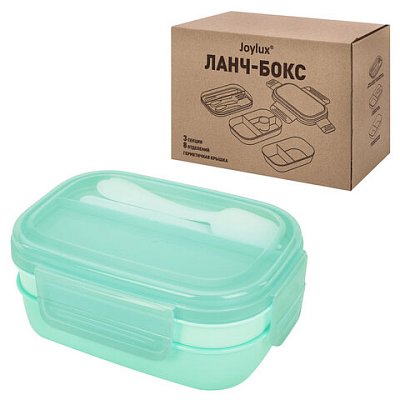Ланч-бокс контейнер, 3 секции, 8 отделений, 1.9 л, ложка, вилка, нож, 10×21х14 см, мятный, JOYLUX