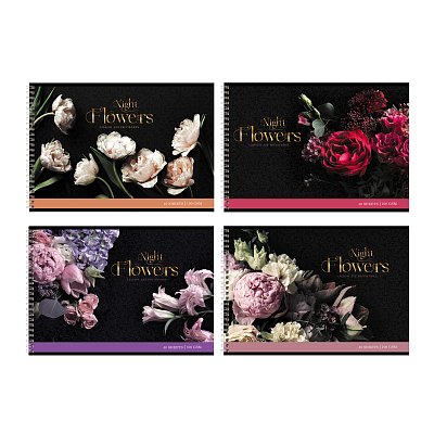 Альбом для рисования 40л., А4, на гребне BG «Night flowers», тиснение фольгой