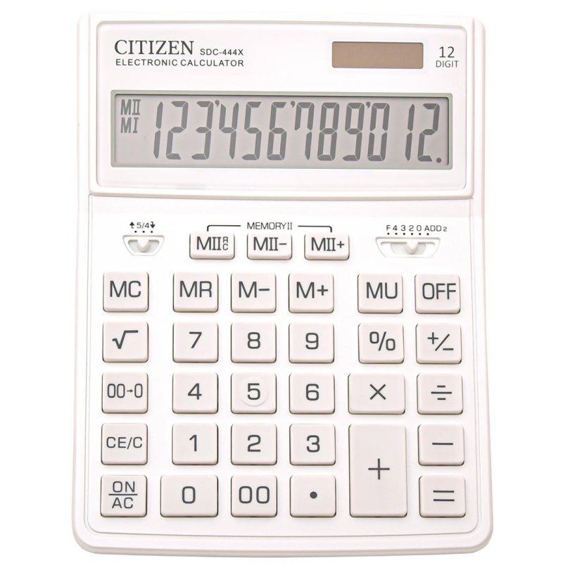 превью Калькулятор настольный Citizen SDC-444XRWHE, 12 разрядов, двойное питание, 155×204×33мм, белый