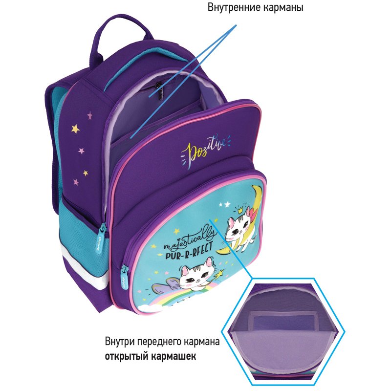 Рюкзак Berlingo Kids «Positive» 36×27×12см, 1 отделение, 2 кармана, эргономичная спинка, LED кант