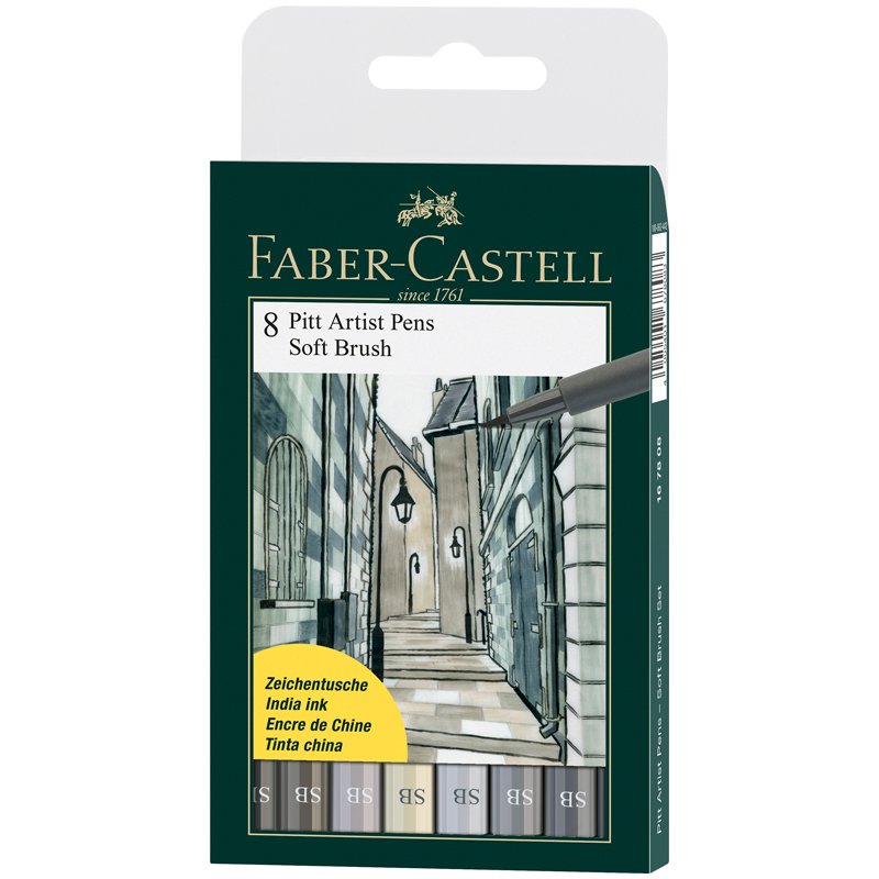 Набор капиллярных ручек Faber-Castell «Pitt Artist Pen Soft Brush» 8цв., 8шт., пласт. уп., европодвес