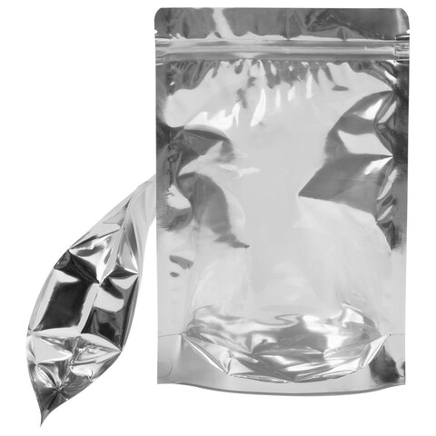 Пакеты дой-пак с замком ZIP LOCK, металлизированная + прозрачная стенка, 200×300 + 50 мм, КОМПЛЕКТ 100 штук, 70 мкм, BRAUBERG