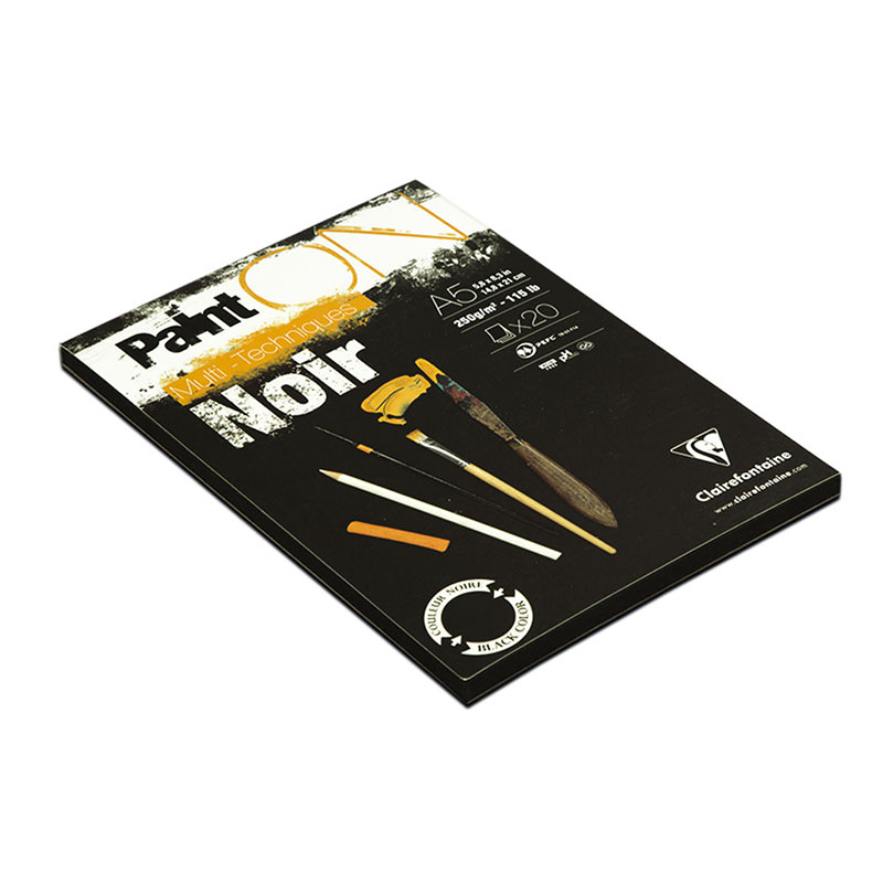 Альбом для смешанных техник 20л., А5, на склейке Clairefontaine «Paint'ON Noir», 250г/м2, черная