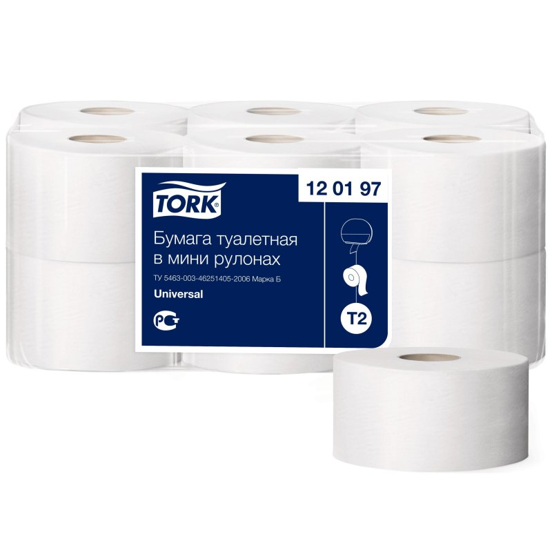 Бумага туалетная в рулонах Tork Universal 1-слойная 12 рулонов по 200 метров (артикул производителя 120197)