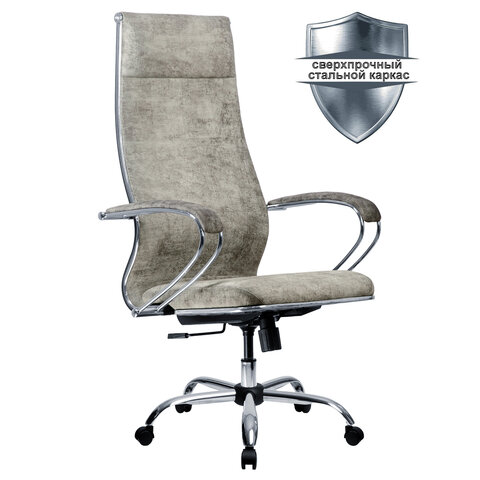 превью Кресло офисное МЕТТА «L1m 42»хромсиденье и спинка мягкиевелюрсветло-серое