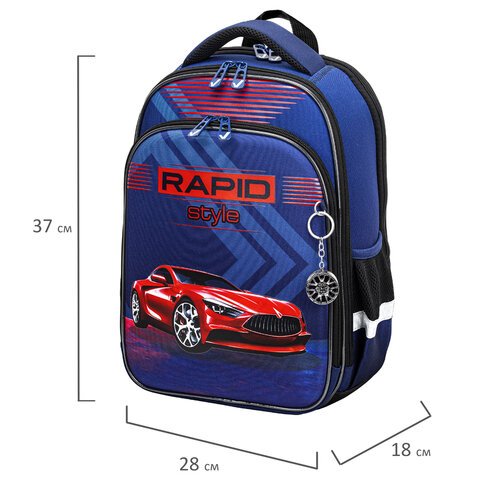 Ранец BRAUBERG QUADRO, 3 отделения, с брелком, «Rapid style», 37×28х18 см